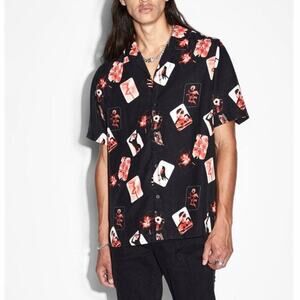 NWOT Ksubi Black Icons Resort Shirt Collared Button Down AOP All Over Print XXL